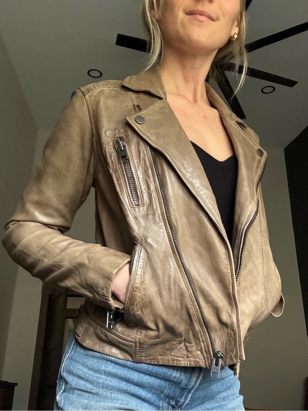 Lucky Brand Lamb Leather Moto Jacket Small